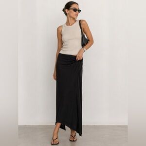 Helmut Lang Asymmetrical Midi Wrap Skirt Sz Medium Black Modal/Nylon 1/2 Lined
